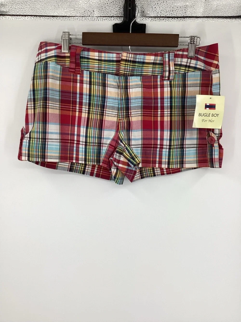 Y2K Bugle Boy Red Plaid Cotton Blend Low Rise Shorts